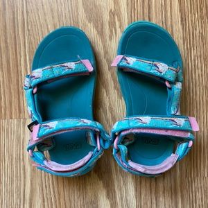 Child’s unicorn Teva sandals size 9